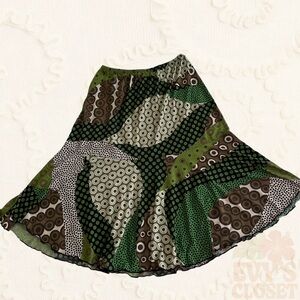 Vintage Green Patchwork Boho Midi Skirt